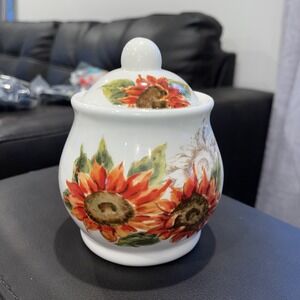 Maxcera Red Sunflower Sugar Bowl